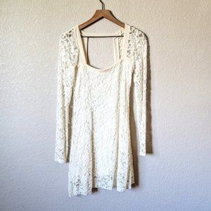 Free People Ivory Lace Square Neck Long Sleeve Skater Dress S